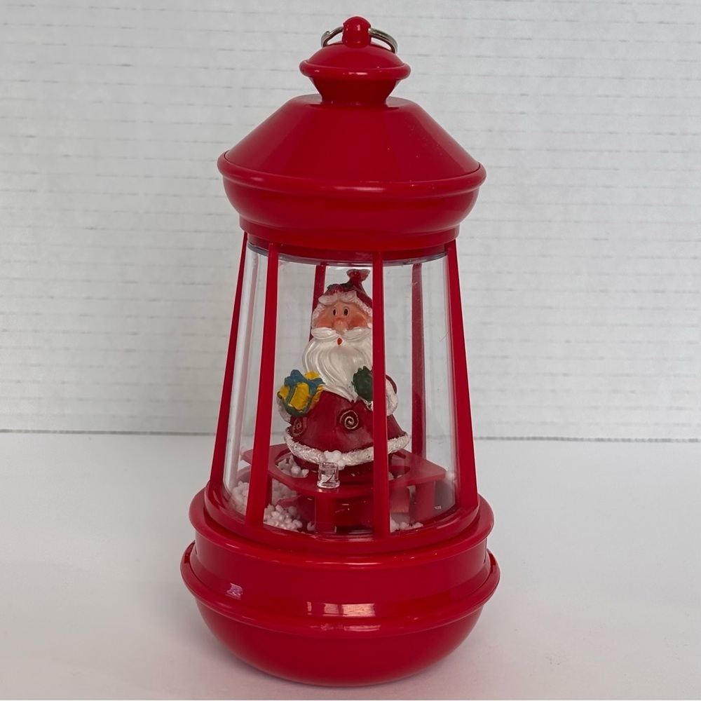 Christmas Santa Snow Swirling Lantern Battery Operated Tested & Works